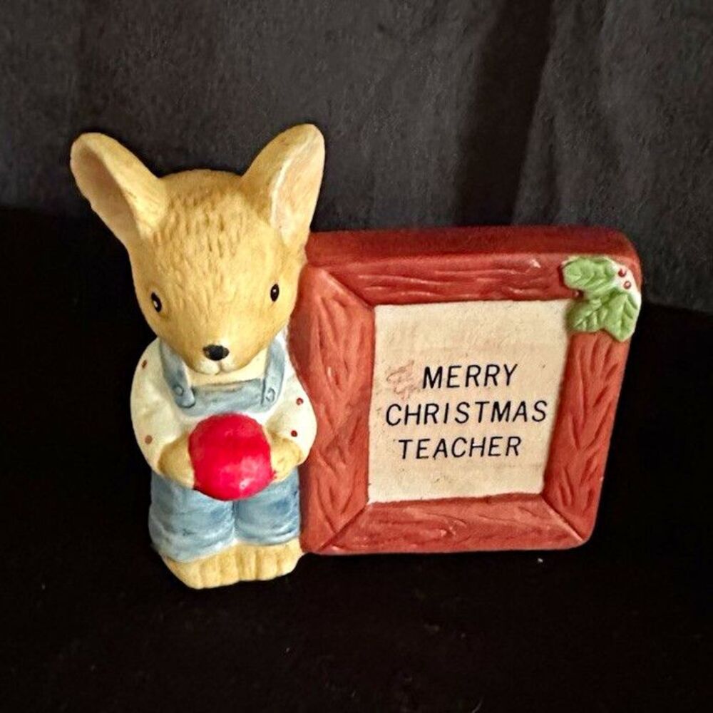 Vintage ceramic,  Mouse Figurine "Merry Christmas Teacher" Plaque,